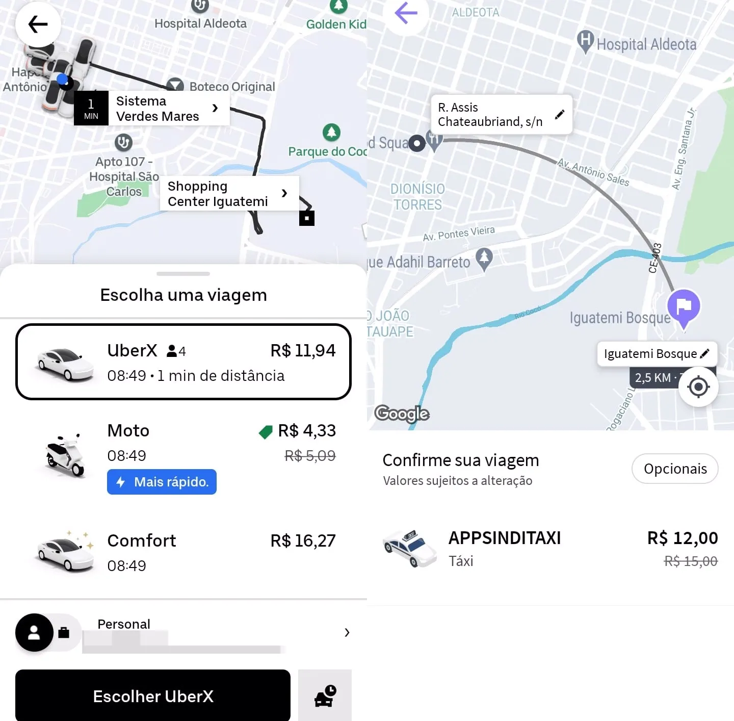 O Diário do Nordeste fez uma simulação para observar se há grande discrepância de preços entre a Uber e o Sinditaxi-CE