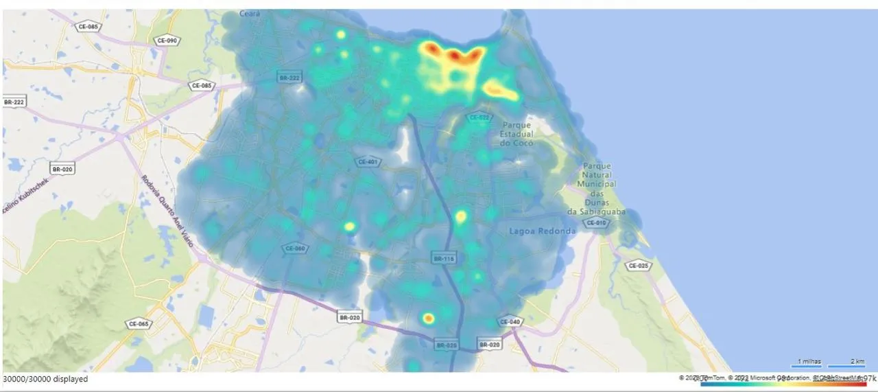 Mapa de calor da inadimplência em Fortaleza