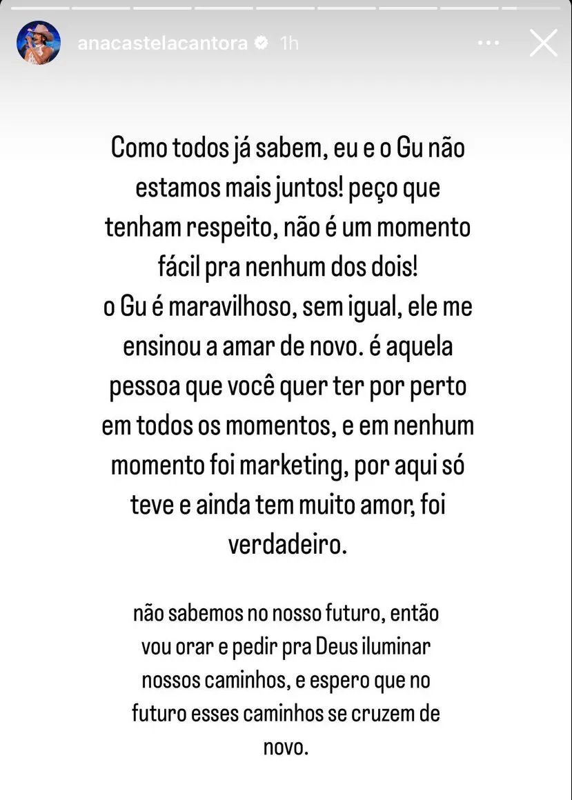 O pronunciamento da cantora foi feito nos 'Stories' do Instagram