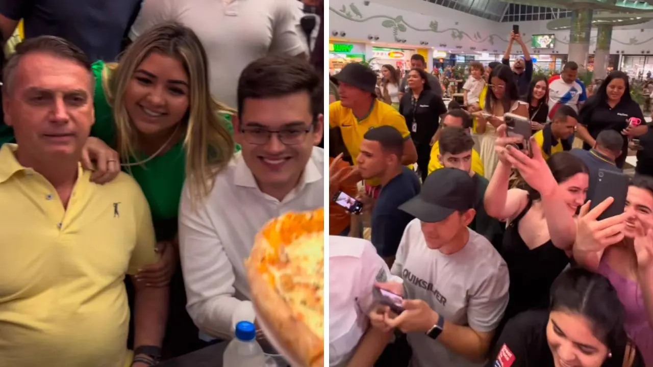 Imagem da notícia: Ex-presidente Jair Bolsonaro encontra apoiadores e come pizza em shopping de Fortaleza