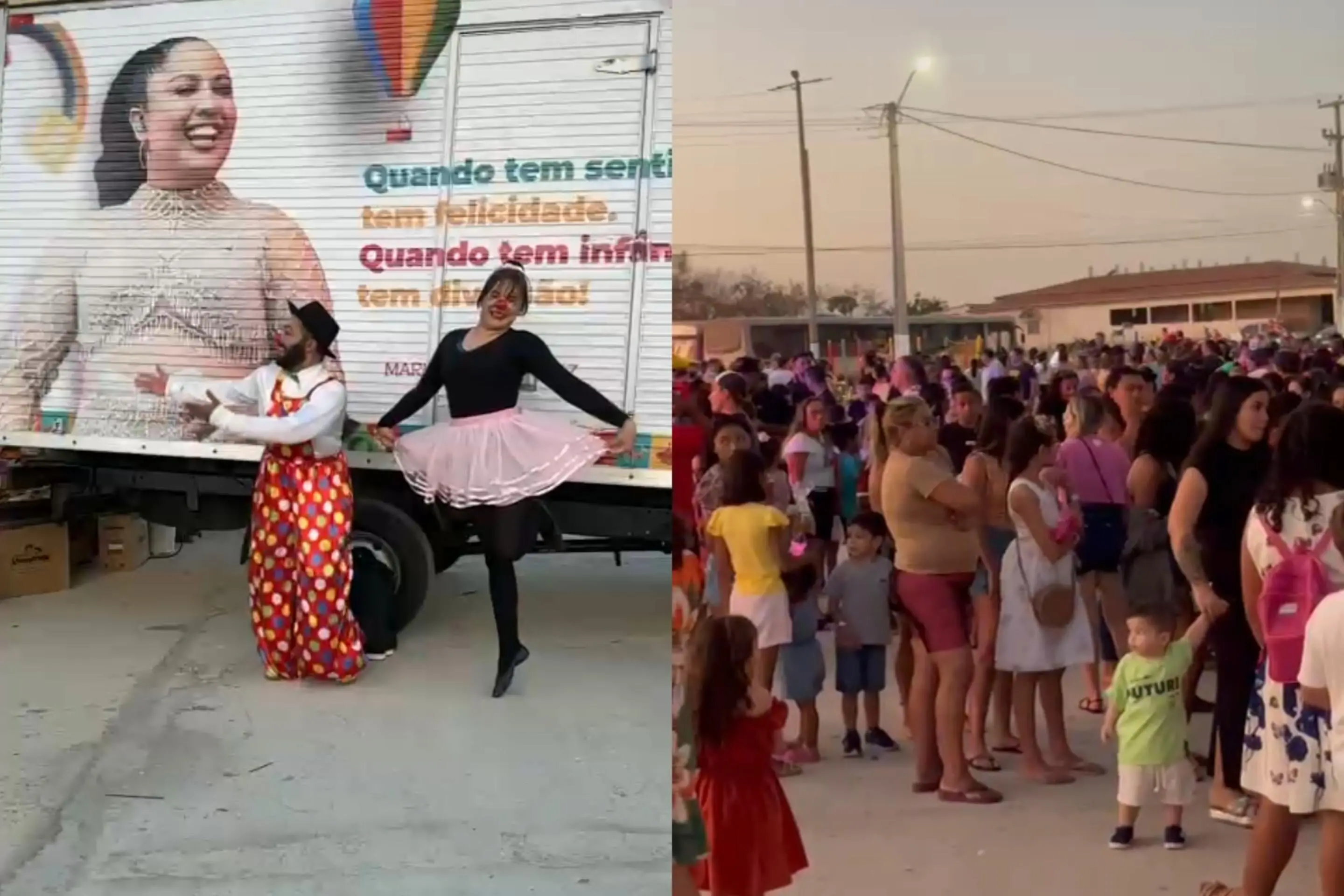 Caminhão levou brinquedos para distribuição. Ainda houve atividades com palhaços
