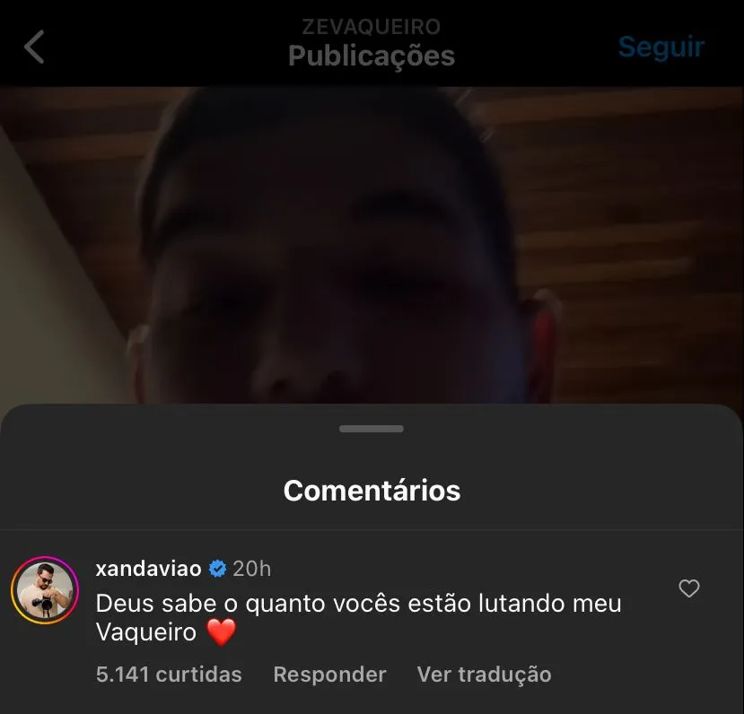 Xand Avião comentou na publicação de Zé Vaqueiro