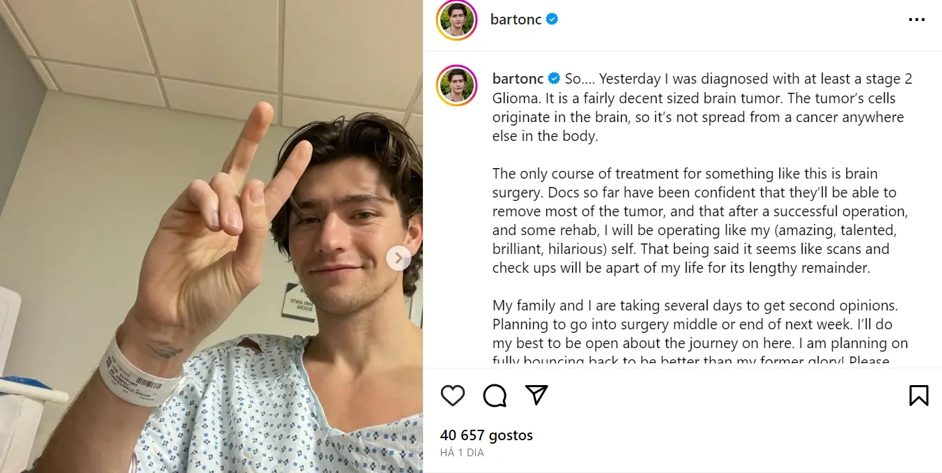 Imagem da notícia: Ator da série ‘O preço da perfeição’ revela diagnóstico de câncer no cérebro aos 31 anos