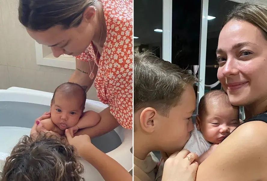 Imagem da notícia: Mãe do primeiro filho de Neymar, Carol Dantas dá banho em Mavie durante visita 