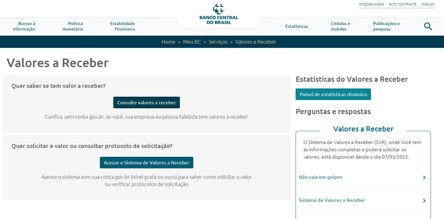 Consulta no site do Banco Central é gratuita