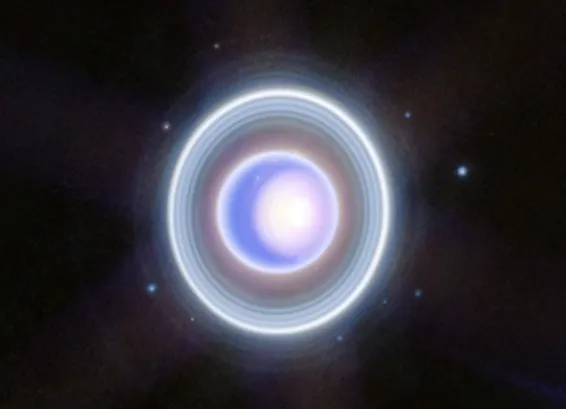 Urano e suas luas pelo Telescópio Espacial James Webb.