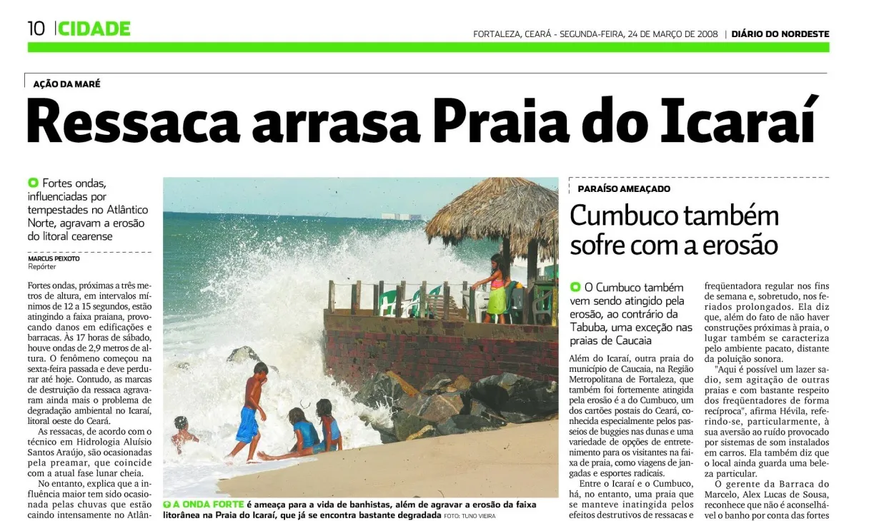 Em 2008, o Diário do Nordeste mostrava os danos do avanço do mar no Icaraí