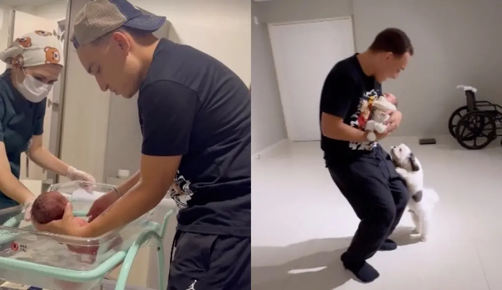 Imagem da notícia: João Gomes dá primeiro banho no filho Jorge na maternidade