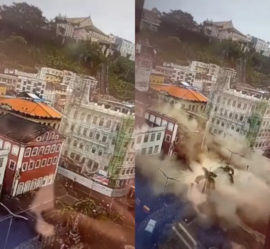 Imagem da notícia Parte de prédio histórico desaba em Salvador; veja vídeo do momento