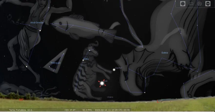 Localização do céu de Fortaleza para a conjunção da Lua e Júpiter