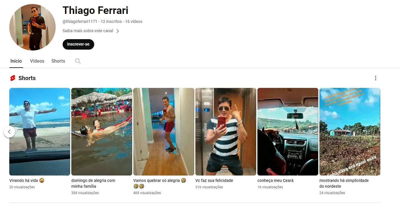 No YouTube, Thiago compartilha vídeos com dancinhas e dicas de turismo no Ceará