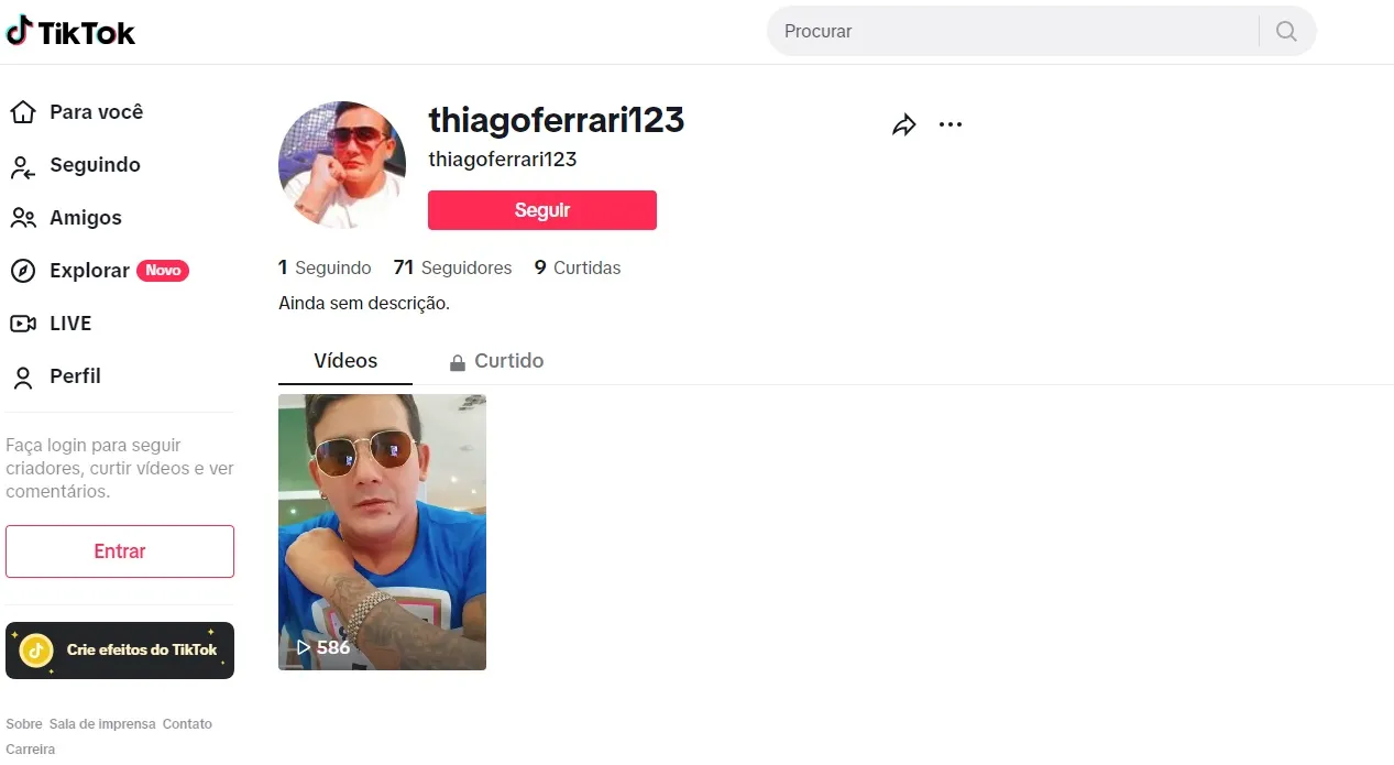 No TikTok, o suspeito tem apenas 71 seguidores e um só vídeo publicado