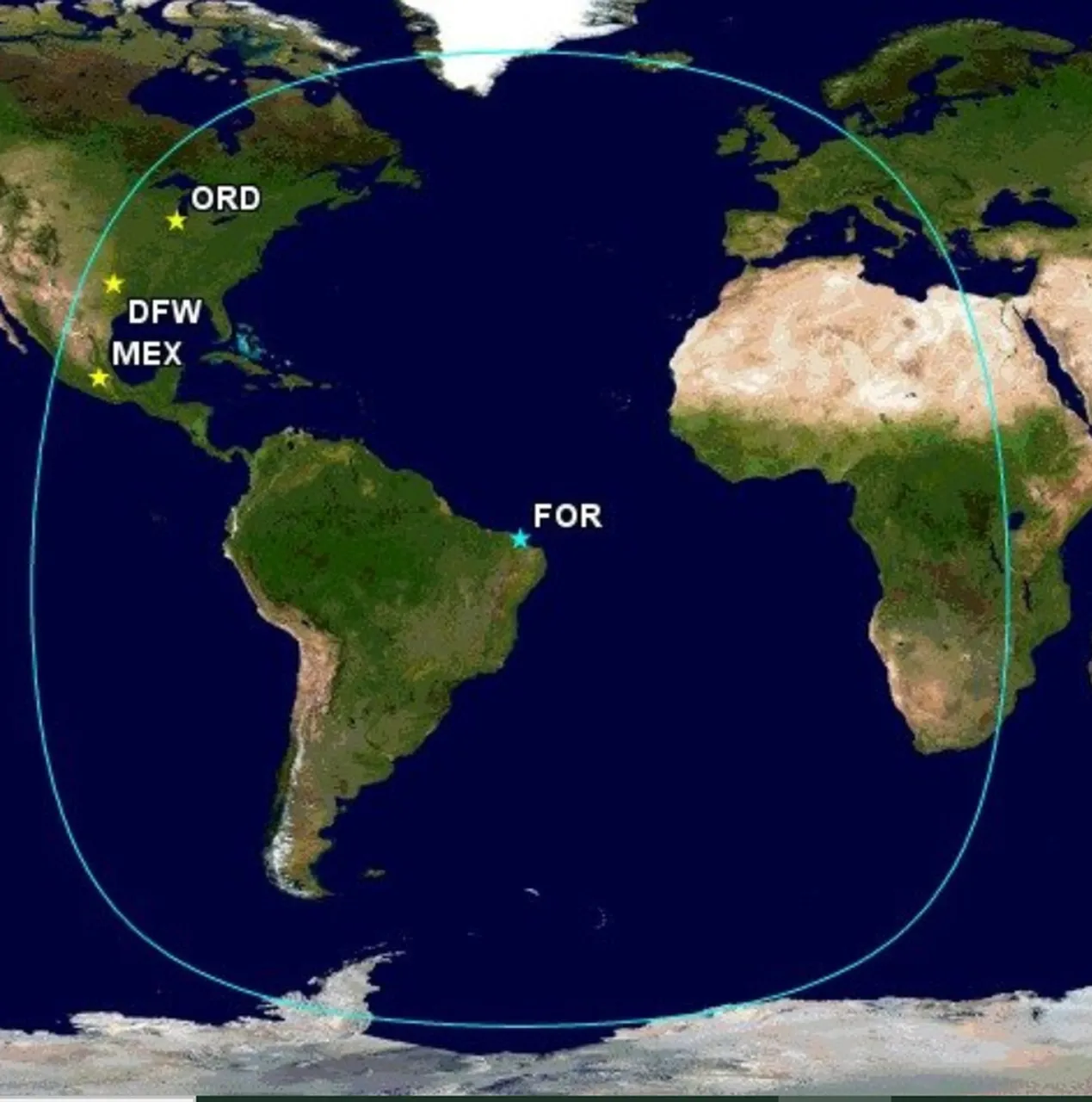 Mapas de alcance do A321XLR partindo de Fortaleza