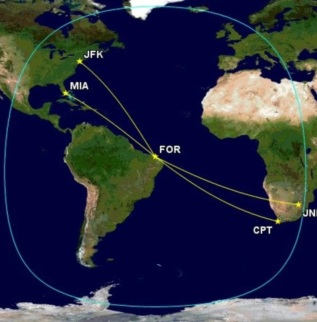 Mapas de alcance do A321XLR partindo de Fortaleza