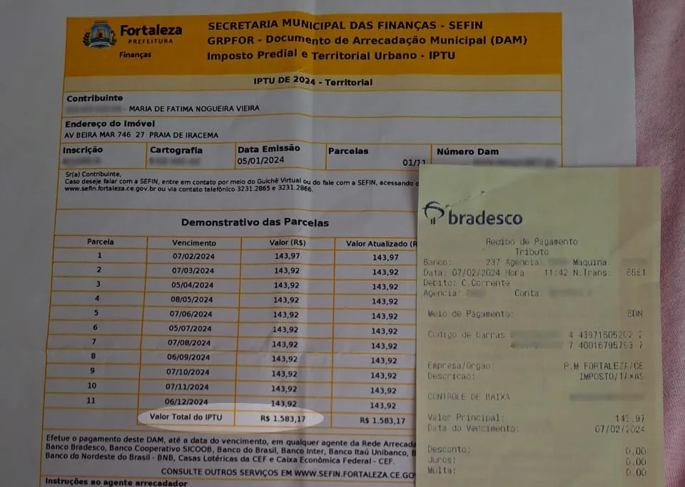Taxas pagas pela proprietária