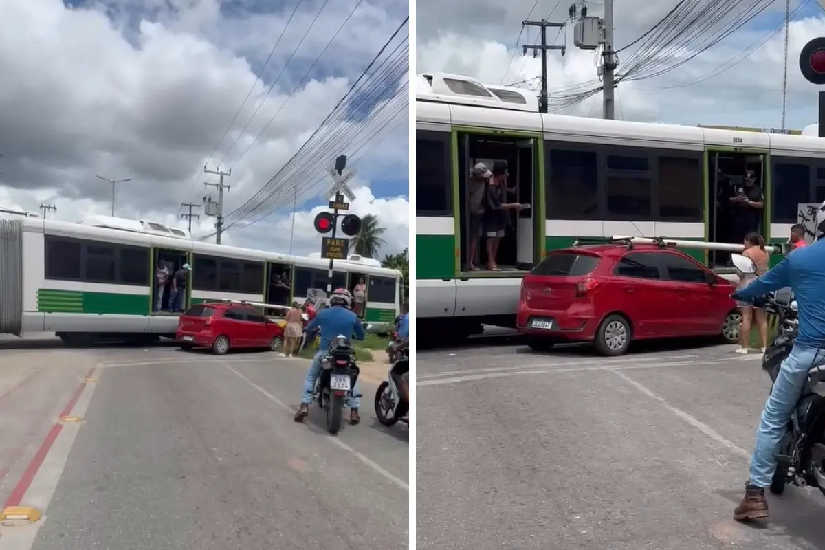 Imagem da notícia: Carro e VLT colidem em cruzamento na Avenida Dom Almeida Lustosa, em Caucaia