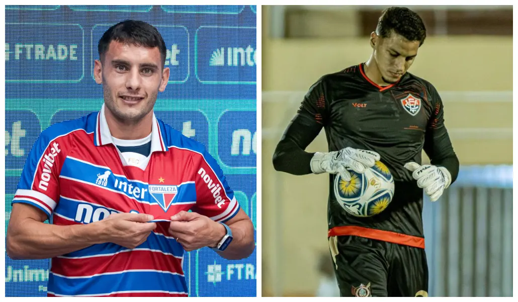 Emmanuel Martinez com a camisa do Fortaleza e Maycon Cleiton com camisa do Vitória, seu ex-clube