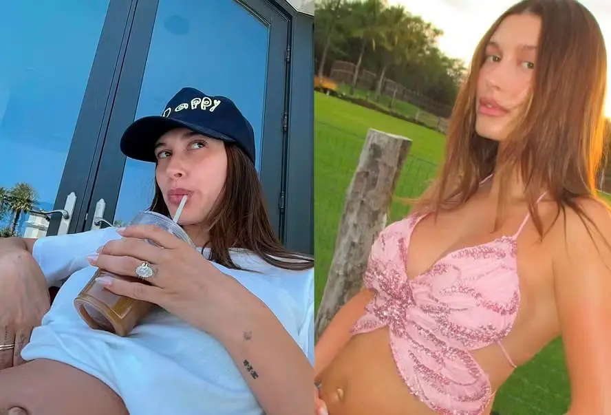 Imagem da notícia: Hailey Bieber mostra barriga de gravidez em novas fotos