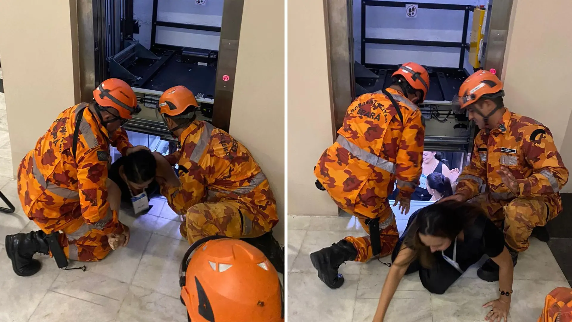 Imagem da notícia: Bombeiros resgatam enfermeiras presas em elevador de faculdade em Fortaleza