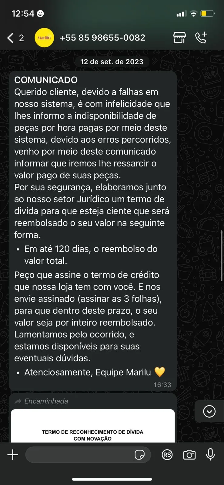 Empresa enviou mensagem informando 