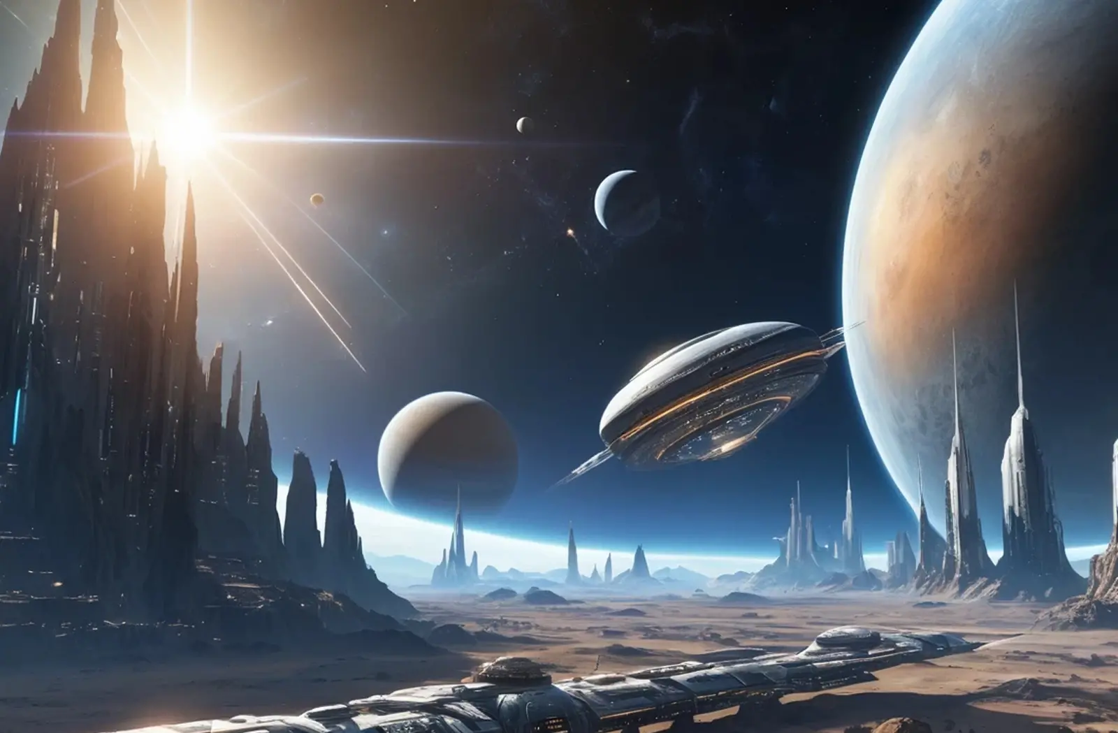 Concepção artística de uma civilização ao redor de uma estrela, criada com uso de inteligência artificial