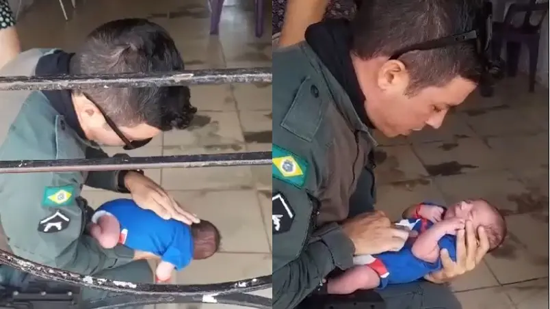 Imagem da notícia: Bebê de 8 dias é salvo por PM após se engasgar com leite materno no bairro Vila União; veja vídeo