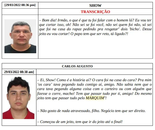 Trecho de uma das conversas entre os acusados