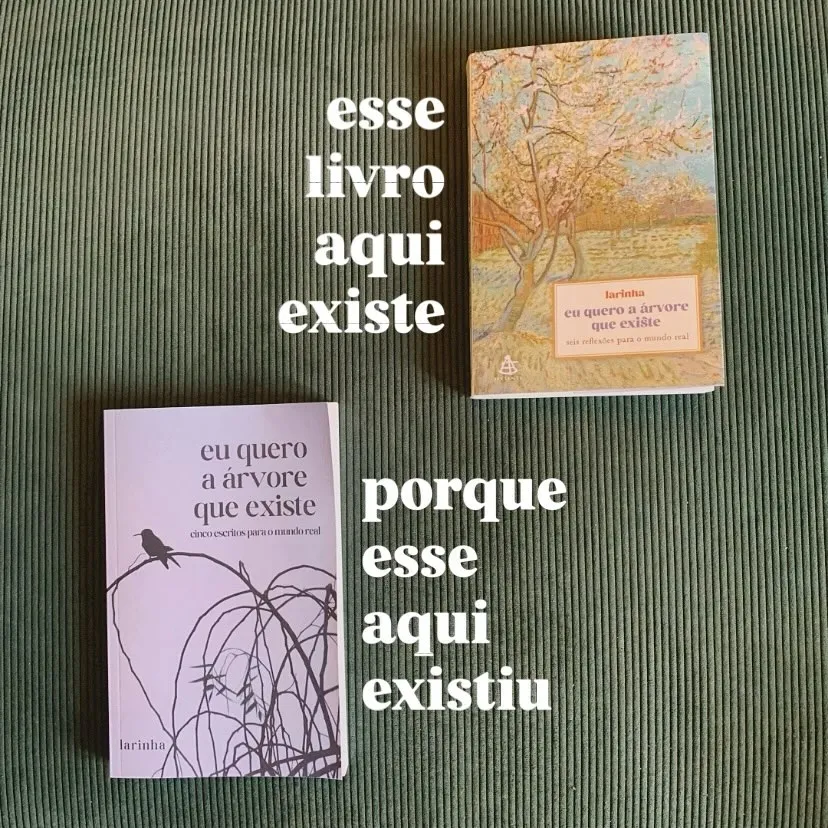 Nas redes sociais, Larinha compartilhou as duas versões do livro