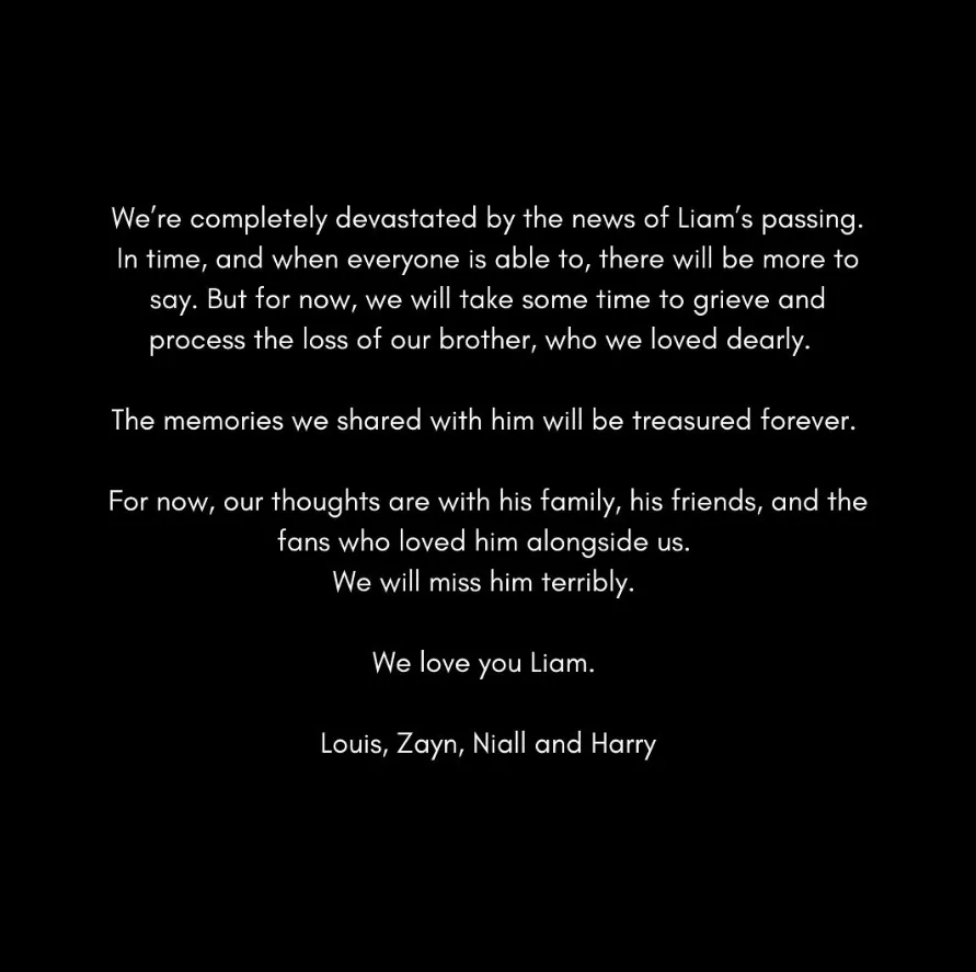 Nota oficial do ex-integrantes da banda One Direction