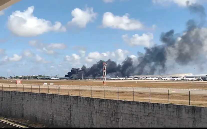 Imagem da notícia: Incêndio atinge área próxima ao Aeroporto Internacional de Fortaleza neste sábado (23)