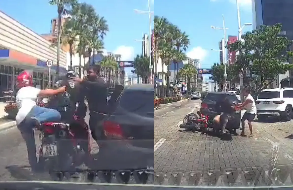 Imagem da notícia: Motorista de carro e motociclista têm briga de trânsito, na avenida Monsenhor Tabosa, em Fortaleza