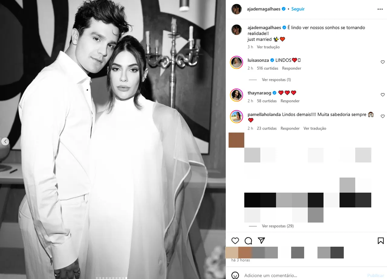 Imagem da notícia: Jade Magalhães mostra detalhes da cerimônia de casamento com Luan Santana; confira as fotos