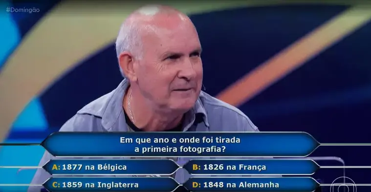 Imagem da notícia: Em que ano foi tirada a primeira fotografia? Veja resposta da pergunta milionária no Domingão