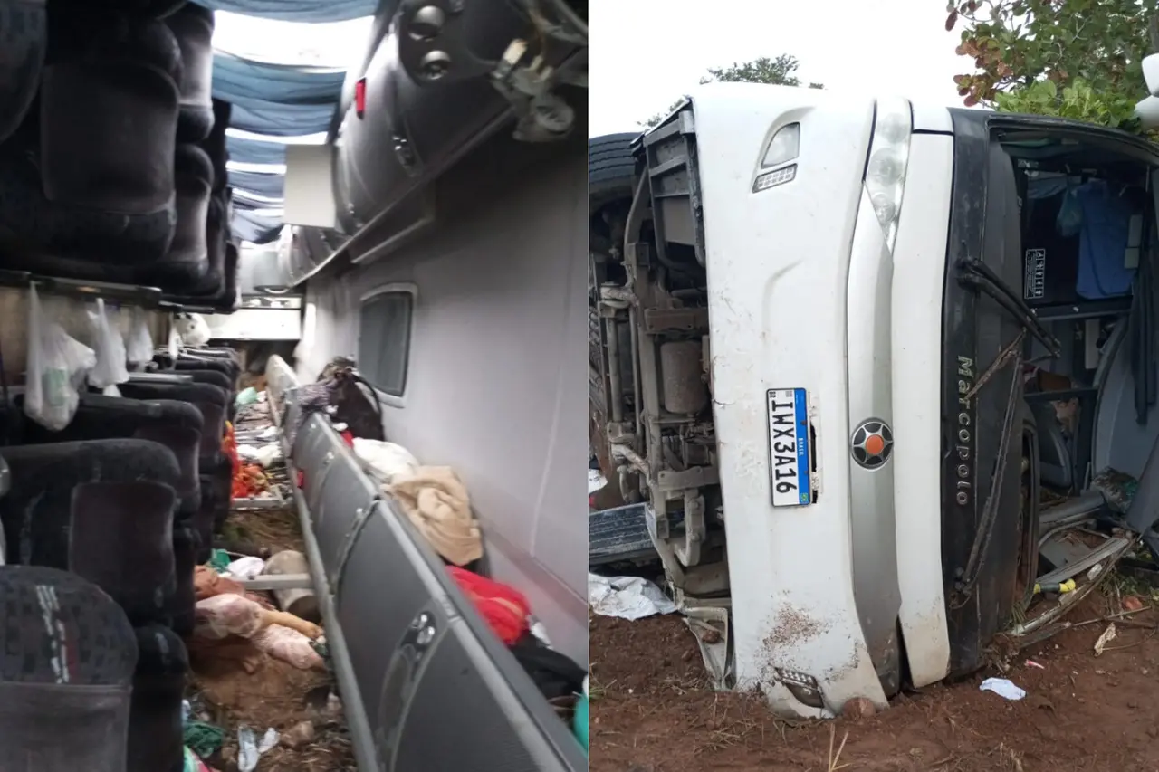 Foto do ônibus após acidente no Piauí que deixou sete cearenses mortos