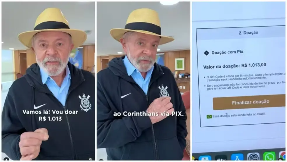 Imagem da notícia: Lula doa R$ 1 mil via Pix para Corinthians e reforça que transferências não serão taxadas com nova regra