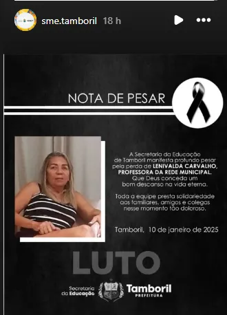 No Instagram, a secretaria municipal de Tamboril publicou nota de pesar