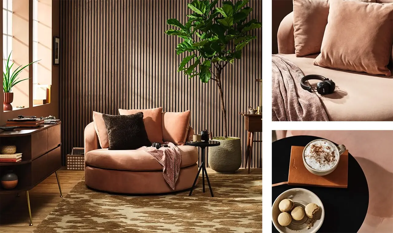 Ambiente demonstrado no site da Pantone com a cor Mocha Mousse
