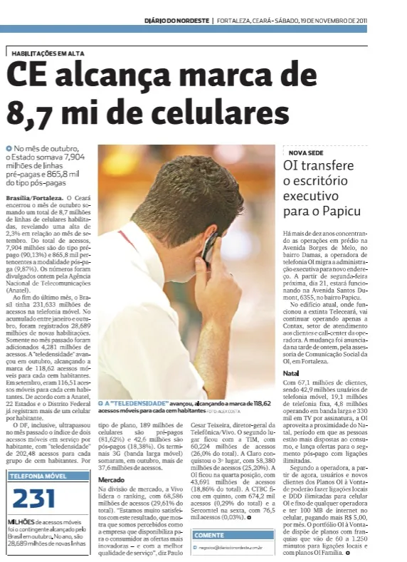 Matéria de 2011 mostrar como o setor de telefonia estava aquecido