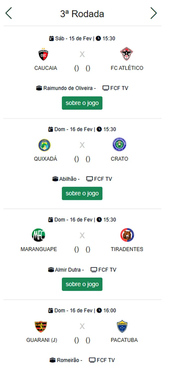 Jogos da 3ª rodada da Série B Cearense