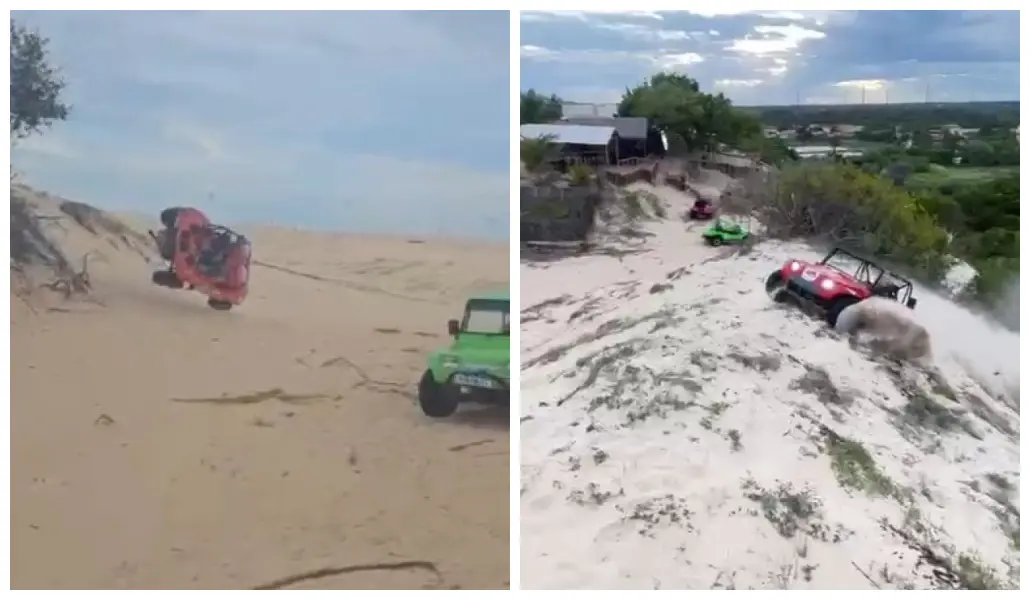 Imagem da notícia: Motorista capota buggy durante manobra em duna de Canoa Quebrada; veja vídeo