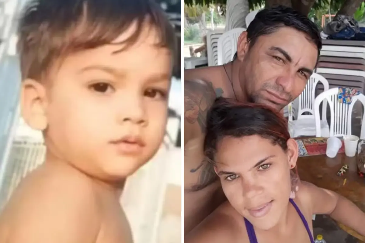 Arthur Ramos Nascimento, criança espancada até a morte à esquerda; e à direita, imagem do casal acusado do crime