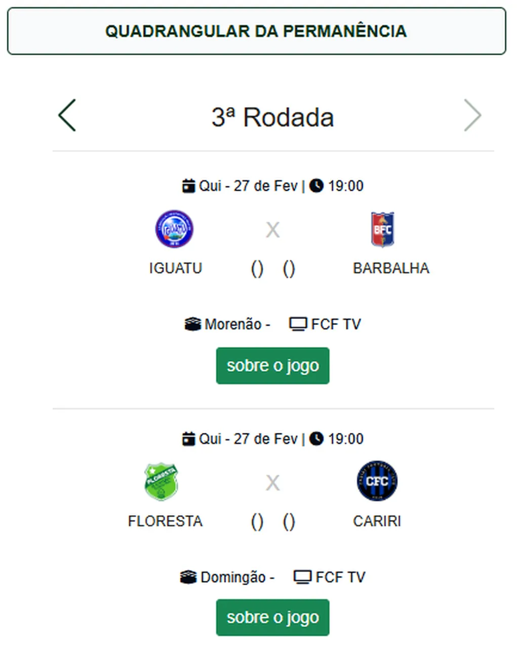 Rodada final do Quadrangular da permanência será no dia 27