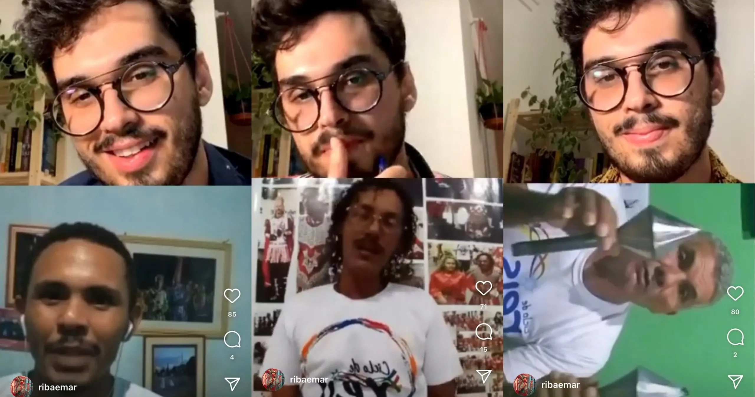 Além de pesquisar, Ribamar mediou lives com mestres da cultura popular; nas imagens, Mestre Adriano, Mestre Cicinho e Mestre Dodô