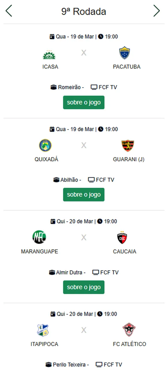 Tabela de jogos da 9ª rodada da Série B