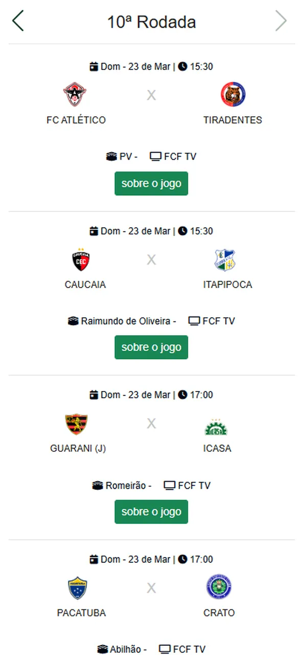Jogos da 10ª rodada da Série B Cearense