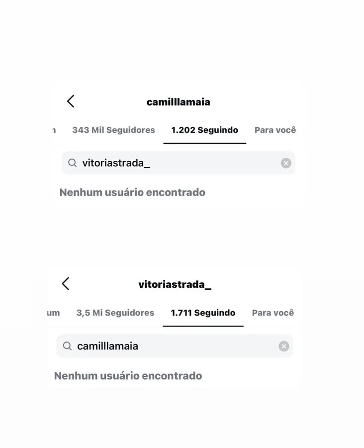 Camilla e Vitória deixaram de se seguir no Instagram