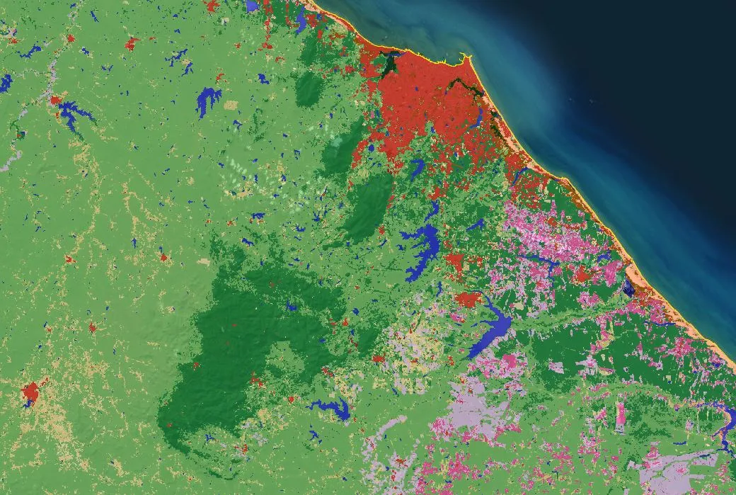 MapBiomas mostra áreas de floresta úmida na região do Maciço de Baturité (região em verde escuro)