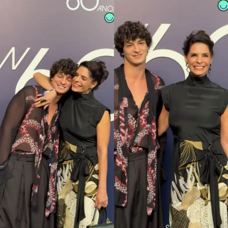 Helena Ranaldi e Pedro na festa de 60 anos da Globo