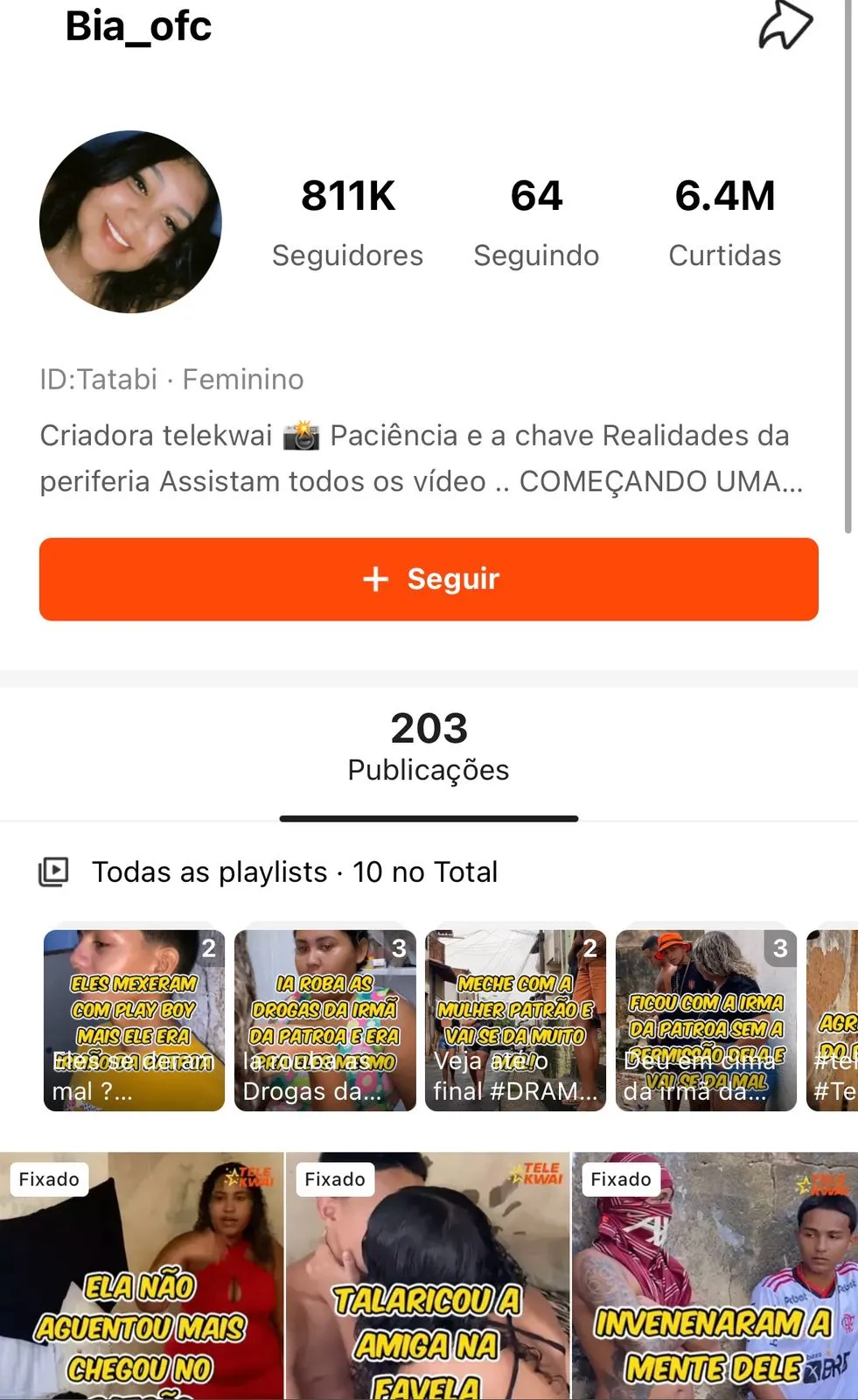 No Kwai, Maria Beatriz tinha pouco mais de 800 mil seguidores