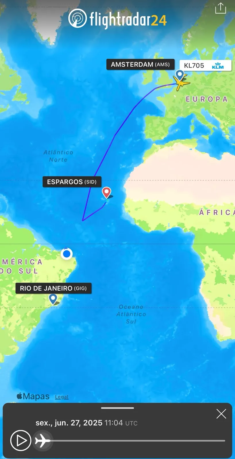 Rota do voo da KLM